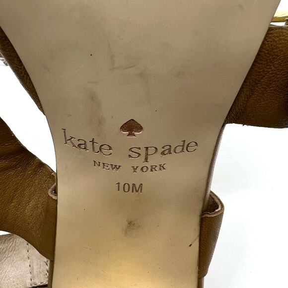 Kate Spade Brown Leather Gold Heels Sandal 10 US - Picture 8 of 8